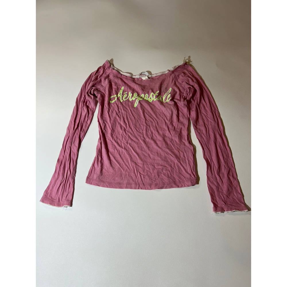 Aeropostale Long Sleeve Shirt Womens Small Pink Good Y2K Graphic Logo Tee